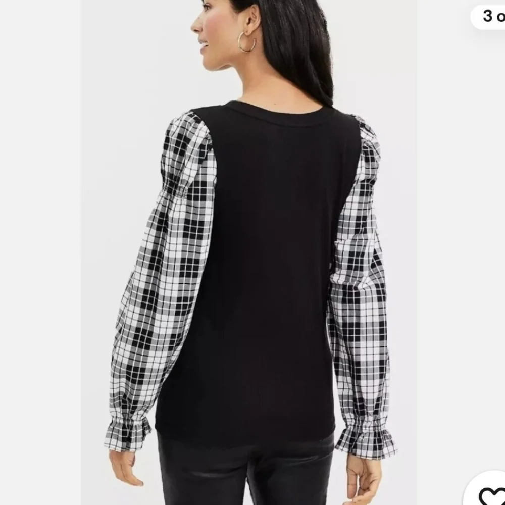 LOFT plaid Sleeve Top Blouse Small *C7 - Picture 2 of 7